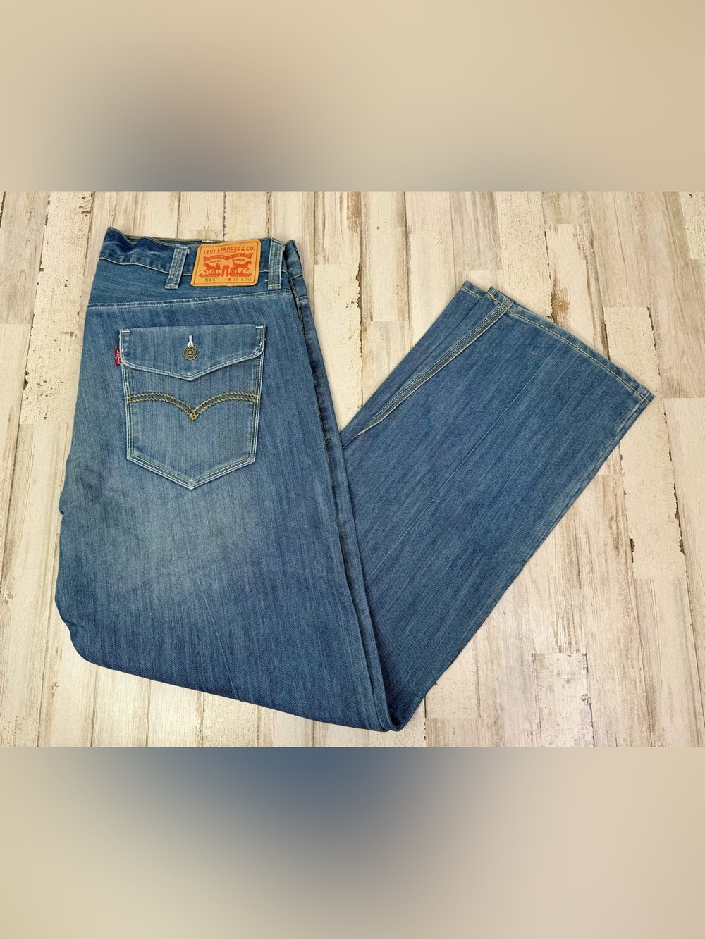 Levis 514 Jeans Womens 38x31 Blue Straight Wide Leg Casual Denim